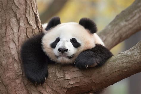 Premium Photo Panda Eating Bamboo On A Tree Branchgenerative Ai