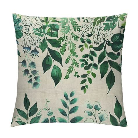 GOSMITH Eucalyptus Leaves Pillow Cover Blue Green Summer Flower Throw