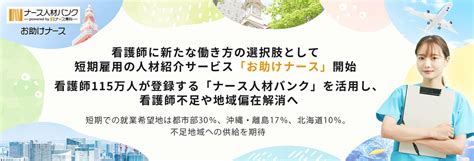 看護師に新たな働き方の選択肢として短期雇用の人材紹介サービス「お助けナース」開始。看護師115万人が登録する「ナース人材バンク」を活用し