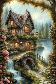 Solve Fancy Cottage With Mini Falls Jigsaw Puzzle Online With 96 Pieces