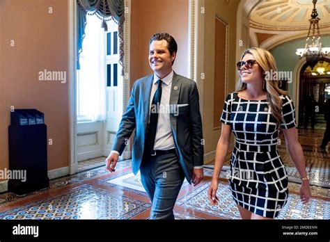 Rep. Matt Gaetz, R-Fla., and his wife Ginger Luckey walk through the U