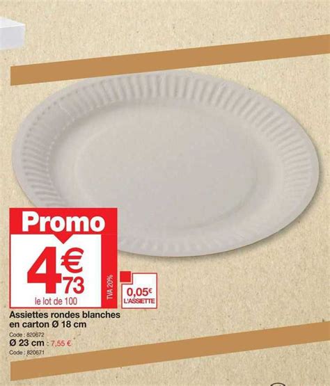 Promo Assiettes Rondes Blanches En Carton ø 18 Cm ø 23 Cm chez