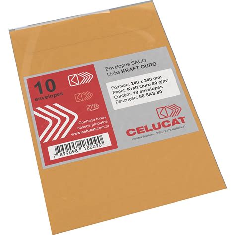 Envelope Saco Kraft Ouro 80g 240x340 56sas80 Celucat Pt 10 Un