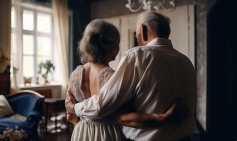 Romántica pareja casada de ancianos esposa y esposo bailando música