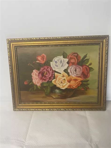 ANCIEN TABLEAU BOUQUET de fleur signé Dorn EUR 28 00 PicClick FR