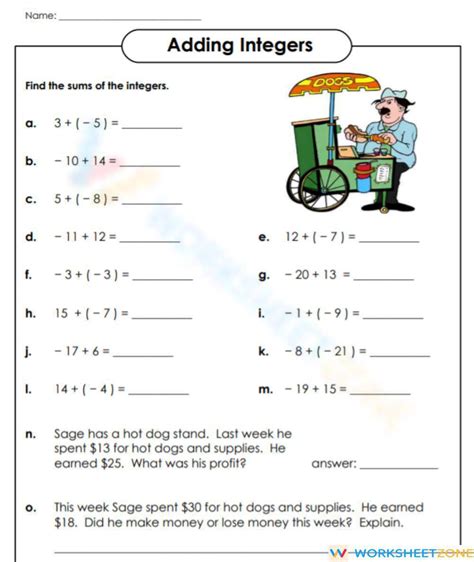 Add Integers Revision Worksheet