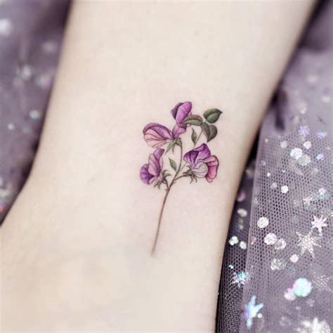 Sweet Pea Tattoo Located On The Ankle Illustrative