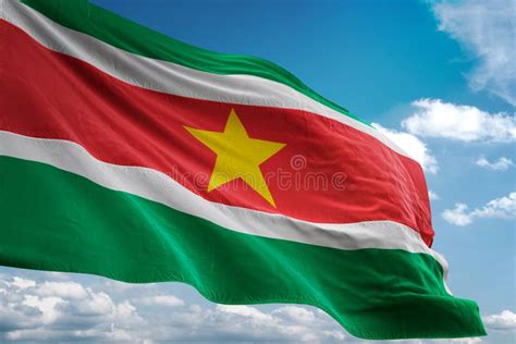 Bandera Nacional De Suriname Que Agita El Ejemplo Realista 3d Del Fondo