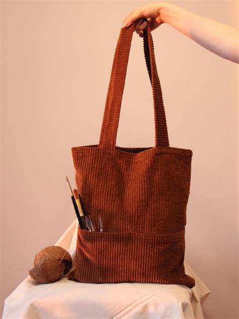 Handmade Corduroy Tote Bag In Various Colors With External And Etsy