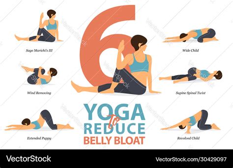 6 Yoga Poses For Reduce Belly Bloat In Flat Design