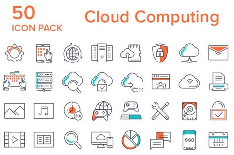 50 Cloud Computing Icons Illustrator Graphics Creative Market