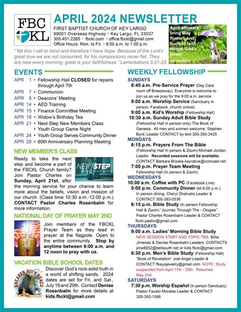 Monthly Newsletter First Baptist Church Of Key Largo Fl