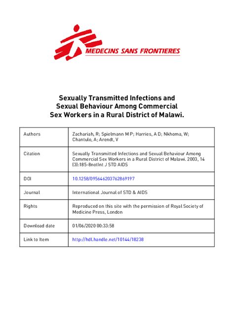 Pdf Sexually Transmitted Infections And Sexual Behaviour Among Youth