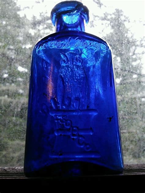 Owl Drug Company Cobalt Blue Triangle Poison Bottle With Repaired Top C