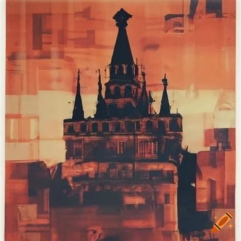 Burning Kremlin Building On Red Square In Dadaist Abstract Art Style On