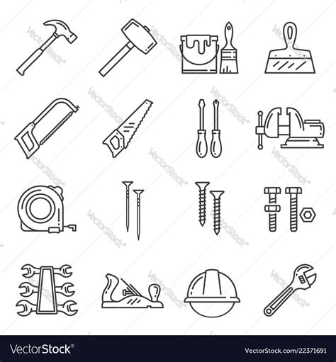 Woodwork Carpentry Tools Icons Royalty Free Vector Image