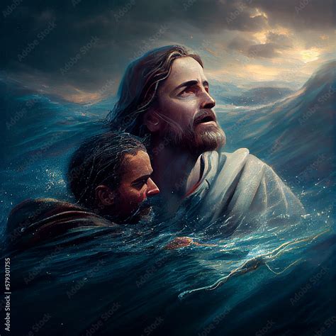 Jesus Saves Peter Who Sinks Walking On Water Sea Of Galilee Miracle