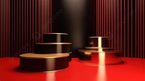 Product Showcase D Render Of Bold Gold Podium With Striped Black