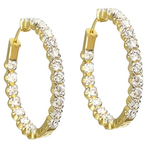 10K Yellow Gold 1 00 Carat Channel Set Diamond J Hoop Earrings For Sale