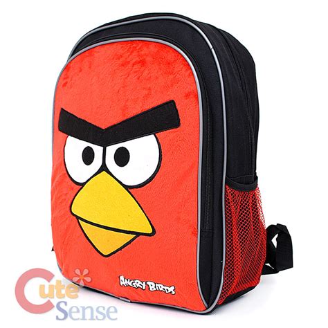 Angry Birds School Backpack 16 Large Bag With Big Red Bird Face Plush