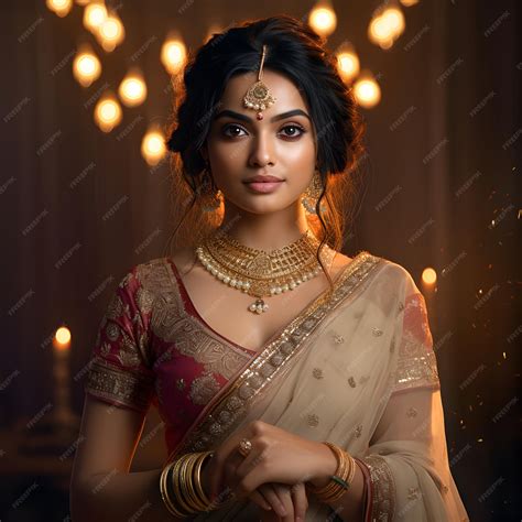 Premium Photo Diwali Radiance A Beautiful Indian Lady In Traditional