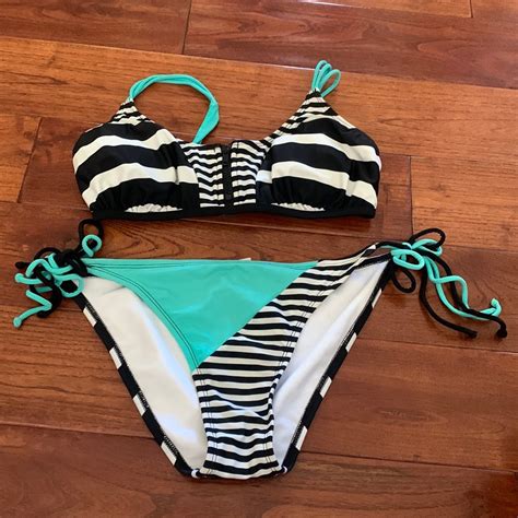 Hobie Retro 80 S Inspired Bikini Black White Teal Siz Gem