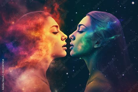 Lesbian Couple In A Zero Gravity Environment Connecting Noses In A Tender Expression Ai