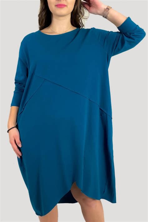 Sukienka Dresowa Plus Size W Kolorze Zielonym Z Kieszeniami Basic Irma