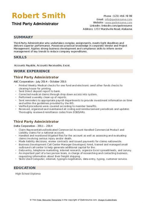 Third Party Administrator Resume Samples Qwikresume