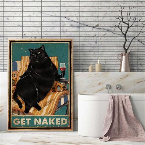 Get Naked Poster Black Cat Bathroom Poster Bathroom Wall Art Etsy UK