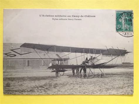 CPA AVIATION MILITAIRE au CAMP de CHÂLONS MOURMELON BIPLAN Henri FARMAN