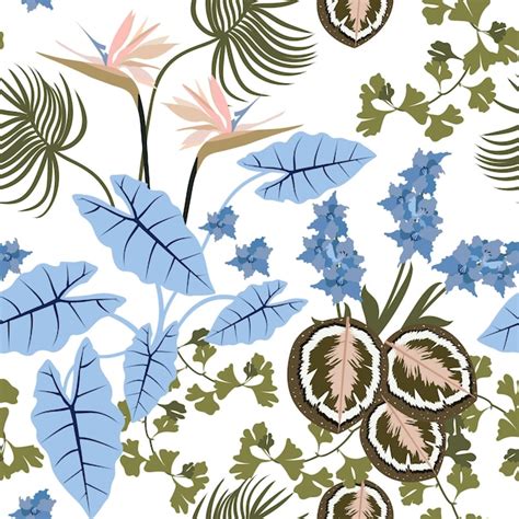 Belles Feuilles Tropicales Et Fleurs Sur Fond Blanc Illustration