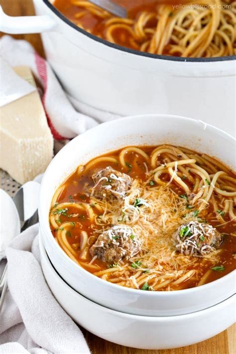 Spaghetti And Meatball Soup Yellowblissroad