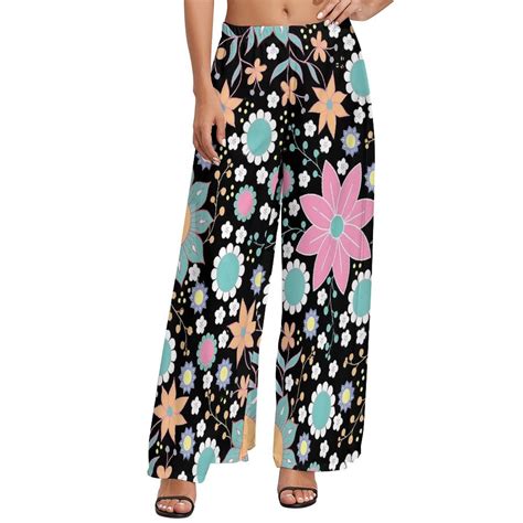 Boho Floral Print Pants Vintage Flower Street Wear Straight Wide Leg