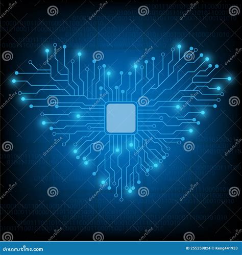 Computer Chip Electronic Circuit Board With Ai Heart Shape Vector For