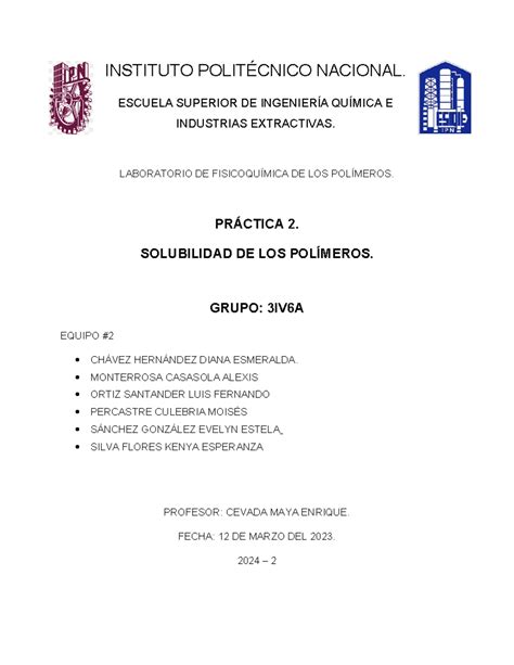 Pr Ctica Solubilidad De Pol Meros Instituto Polit Cnico Nacional