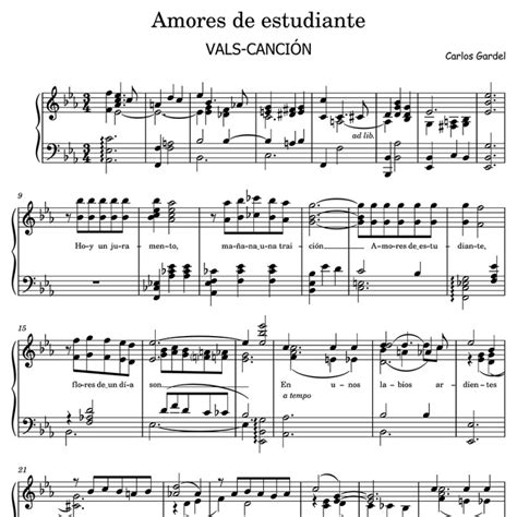 Amores De Estudiante Vals Canci N Tango Piano Carlos Gardel