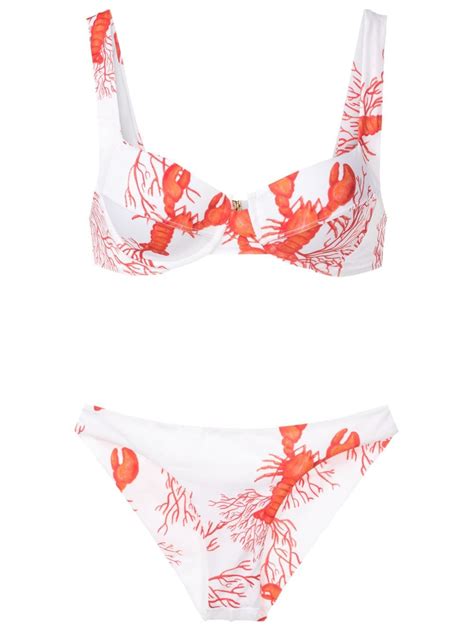 Brigitte Sea Life Print Bikini Set Red Farfetch