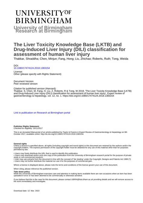 PDF University Of Birmingham The Liver Toxicity Knowledge Base