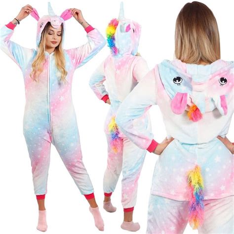 Kigurumi Pajamas Adults Cute Light Blue And Pink Rainbow Unicorn