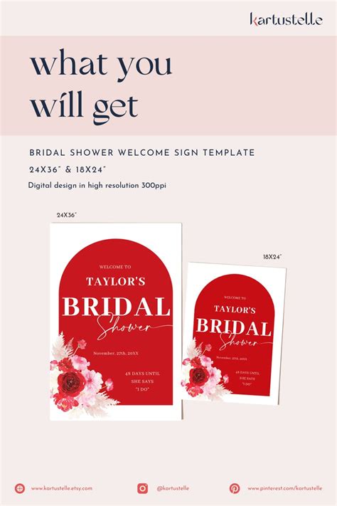 Red Floral Bridal Shower Welcome Sign Template Red And Pink Etsy