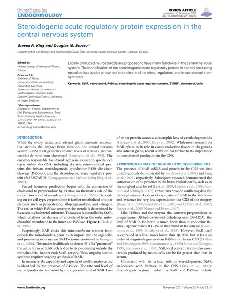 (PDF) Steroidogenic Acute Regulatory Protein Expression in the Central ... 