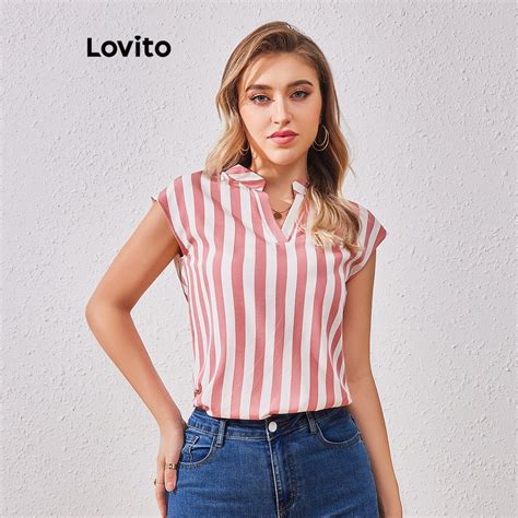 Lovito Women Casual Striped Cut Out Blouse Lbl Shopee Philippines