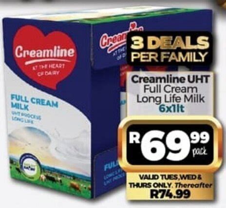 Creamline UHT Full Cream Long Life Milk 6 X 1lt Offer At Take N Pay