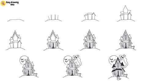 How To Draw A Haunted House Step By Step