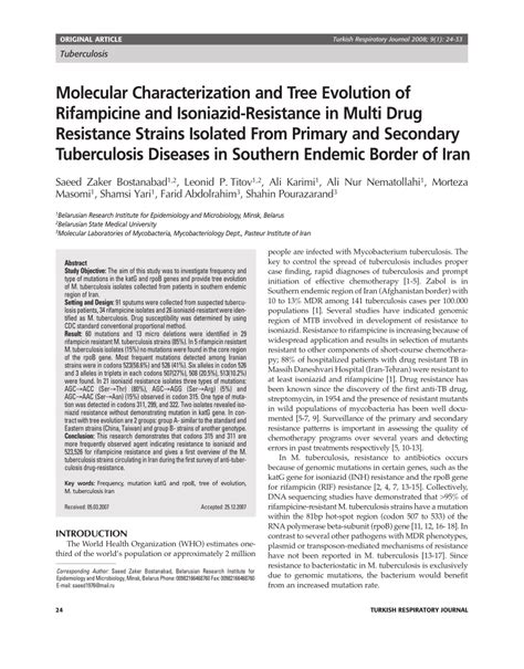 Pdf Molecular Characterization And Tree Evolution Of Rifampicine And