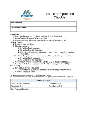 Fillable Online Instructor Agreement Checklist Fax Email Print Pdffiller