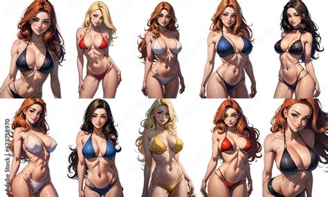 Set Of Cute Sexy Woman In Bikini Swimsuit Collection Of Png Illustrations Isolated Transparent