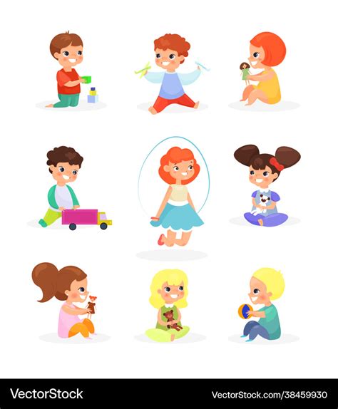 Set Cute Kids Playing Royalty Free Vector Image