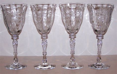 Stunning Vintage Tiffin Etched Glass Byzantine Set Of 4 Water Goblets 8